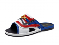 Men Sandals SKF-40 Blue Nappa-White Pebble grain-Red Nappa Microfiber Leather